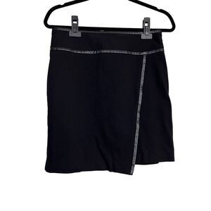 White House Black Market Skirt Womens Size 4 Black Mini Wrap Faux Leather Trim